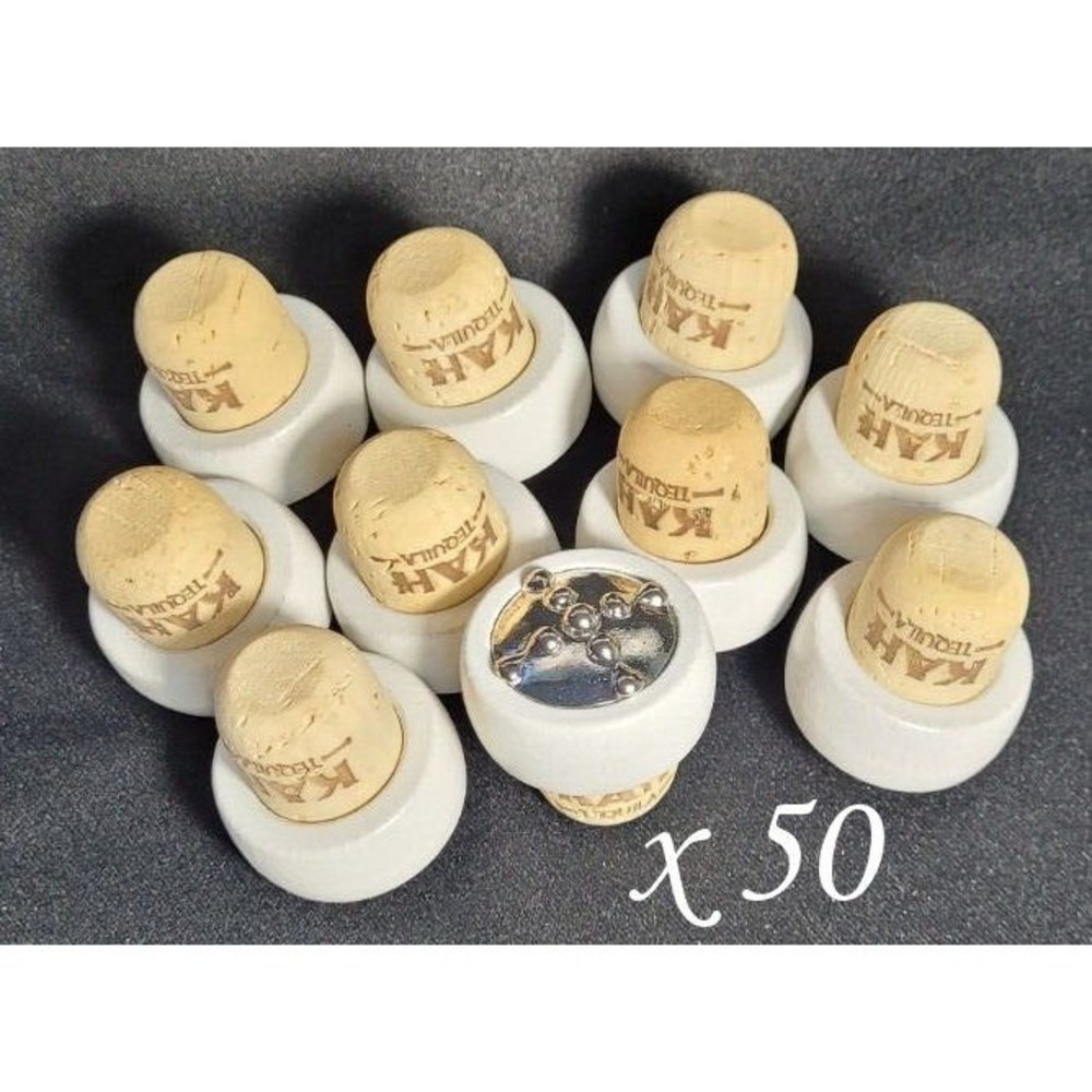 LOT 50 White KAH Tequila Wooden Wood Cork Decanter Bottle Top Cap Lids - Crafts